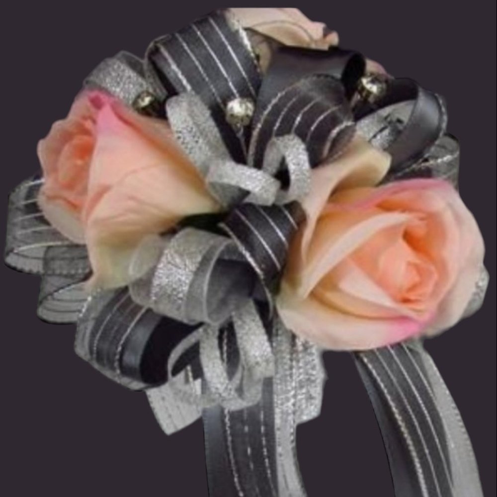 Baby Pink, Black & Silver Glitter Rose Corsage & Boutonniere